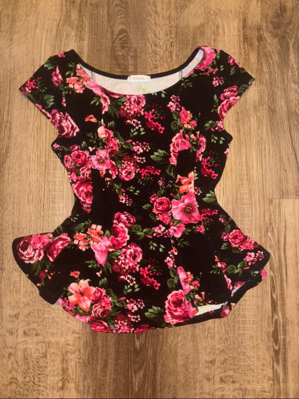 Floral Peplum Top in Black and Pink